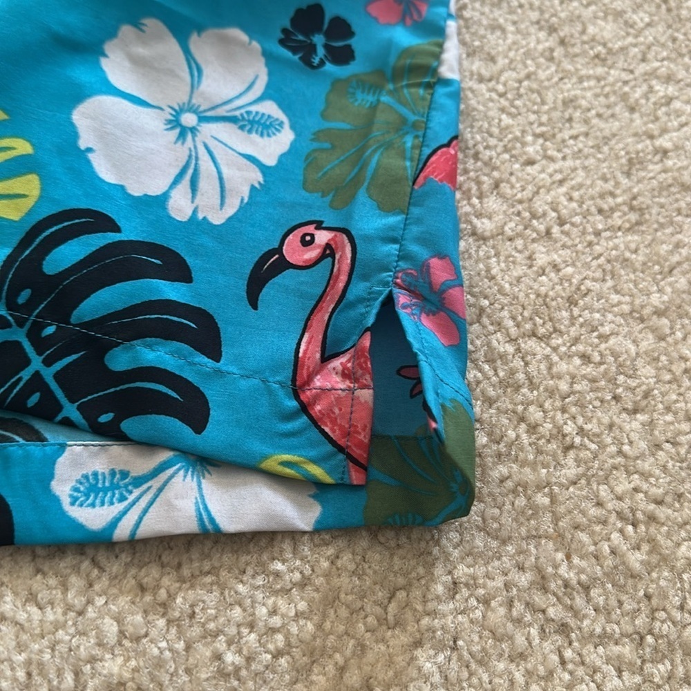 Alvish Hawaiian Flamingo Short Sleeve Shirt Button Down Turquoise Men’s Size XL - Picture 4 of 11